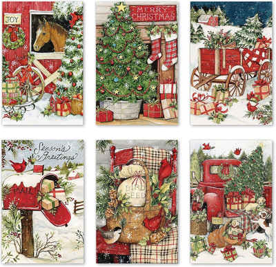 36 Pack Vintage Christmas Cards Xmas Tree Truck Greeting Cards with Stickers Env