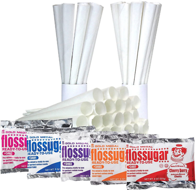 Commercial Cotton Candy Floss Sugar 100 Cones Making Kit Party