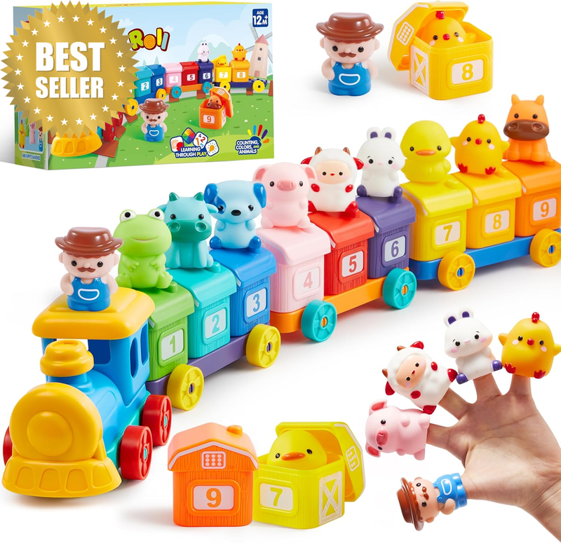 Toddler Learning Farm Train Set, Counting, Matching & Sorting Montessori Toy, 23
