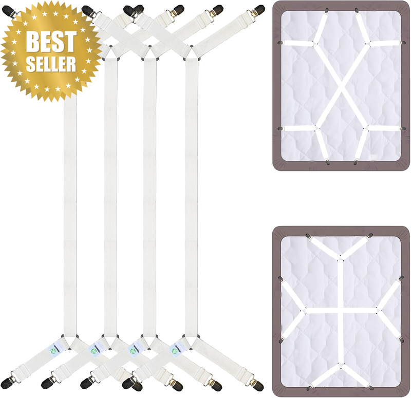 Bed Sheet Straps - Crisscross Fitted Sheet Clips and Sheet Holder Elastic Bands