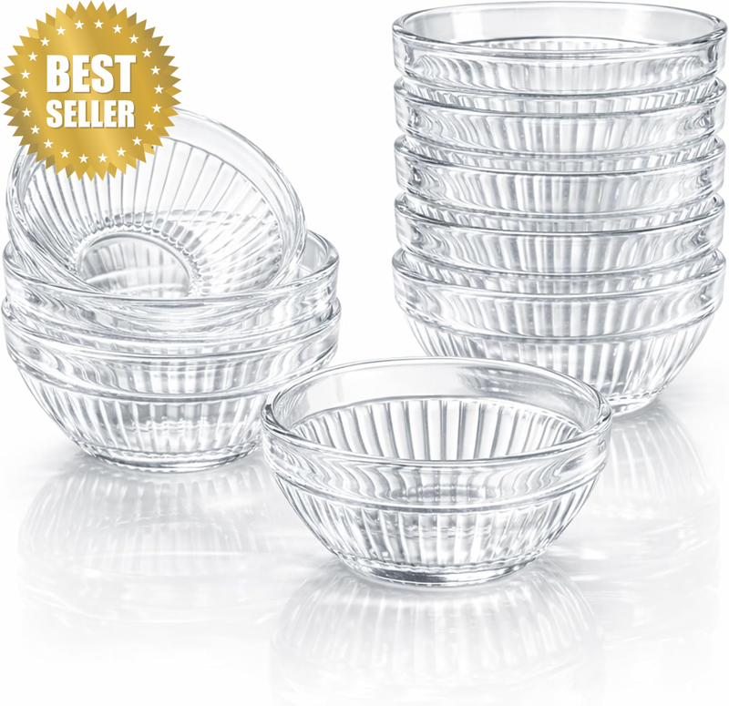 10 Pcs Small Glass Bowls for Eating, 2.6 Oz Glass Meal Prep Bowls, 2.9