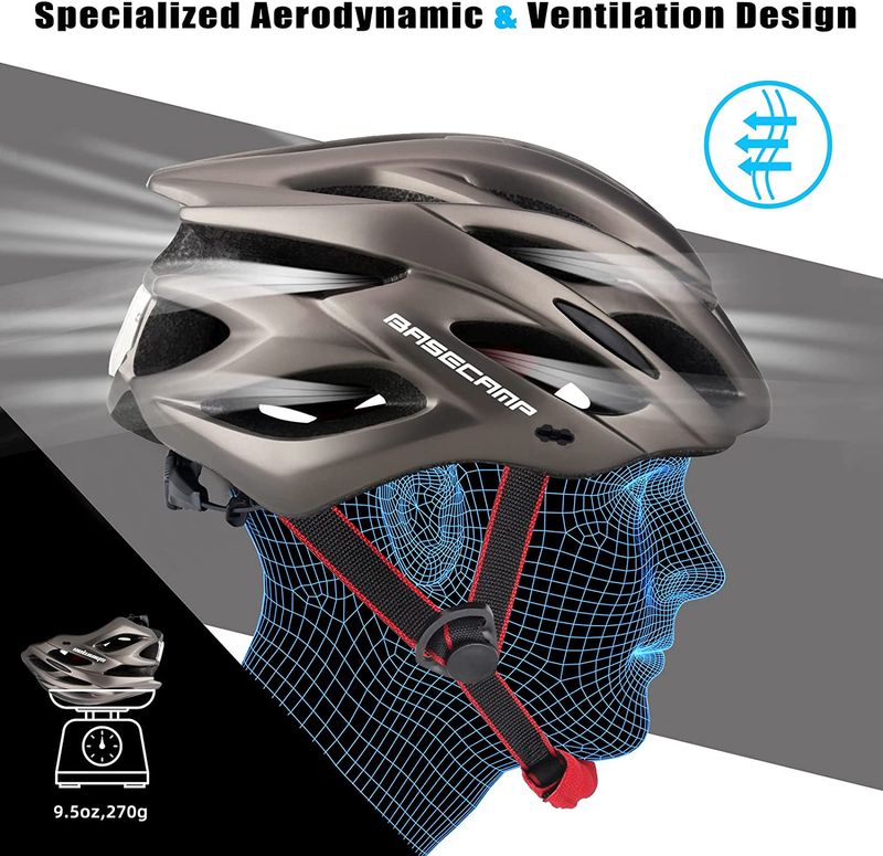 Bike Helmet for Men Women with LED Safety Light Removable Sun Visor Portable Bac