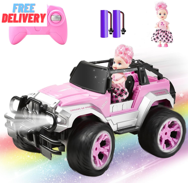 Remote Control Car for Girls, 160 Mins Pink RC Car with Doll and Sticker, 1:16 S