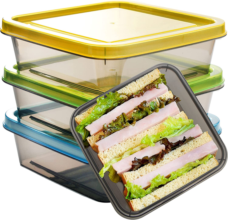 3 Pack Sandwich Containers for Lunch Box, Reusable Food Stor