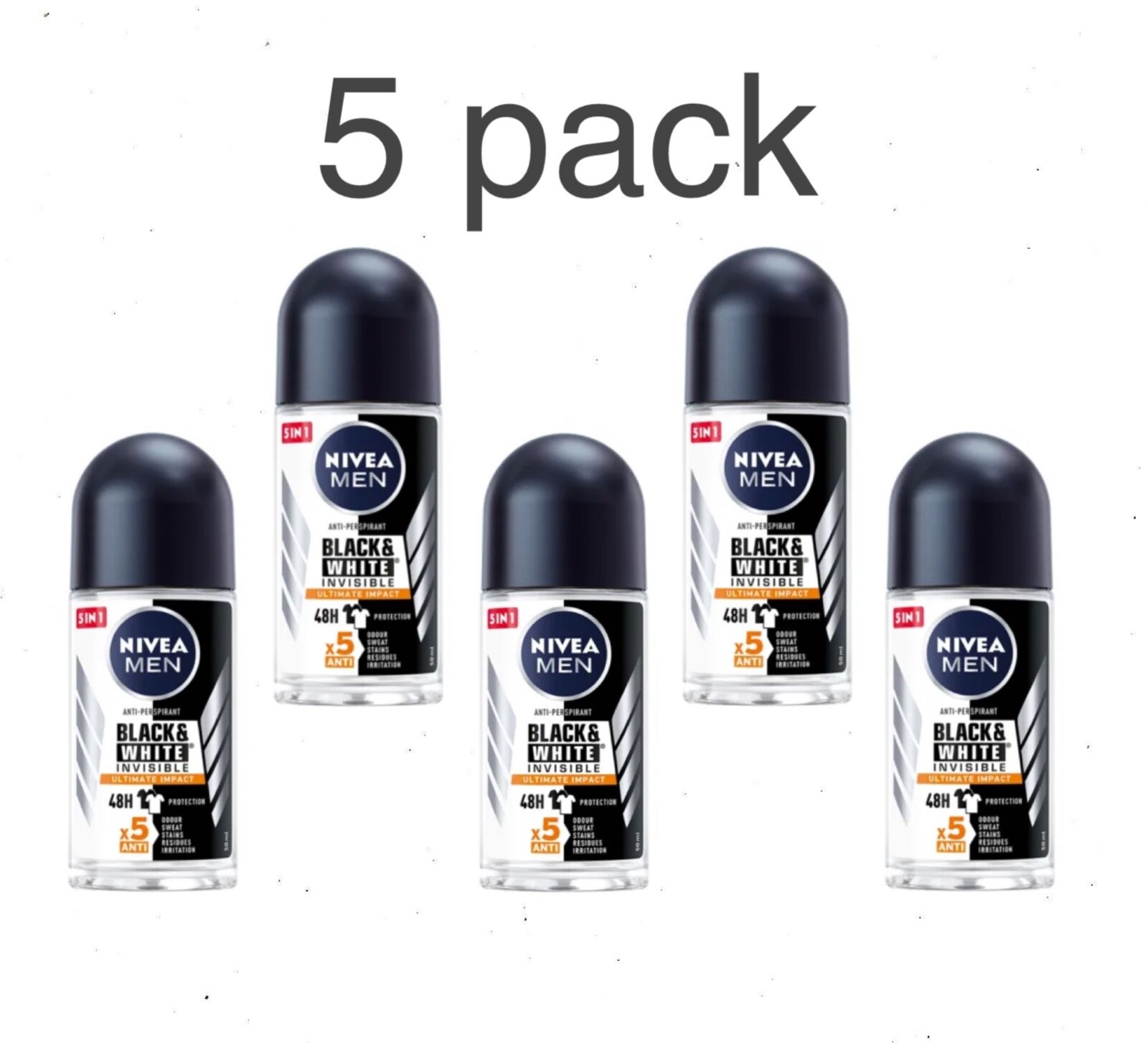 NIVEA MEN Black & White Ultimate Impact Deo Roll-On – 48h Schutz, Keine Weißen Flecken | Alkoholfreies Antitranspirant