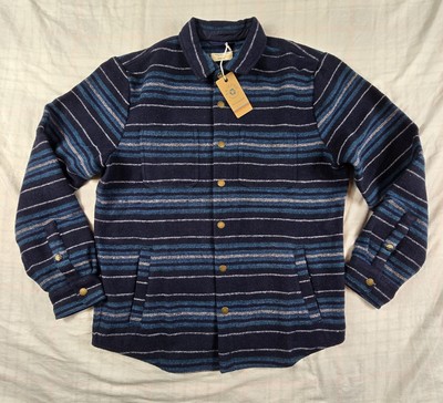Marine Layer Mens Striped Snap Shacket Jacket Dark Navy Baja M NWT