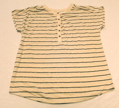 Old Navy Women's Loose Linen-Blend Jersey Henley Top LV5 Natural Stripe Small