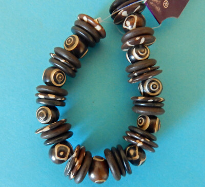 3x14mm Rondelle 9x12mm Rounds Painted wood, 7 inch loose strand