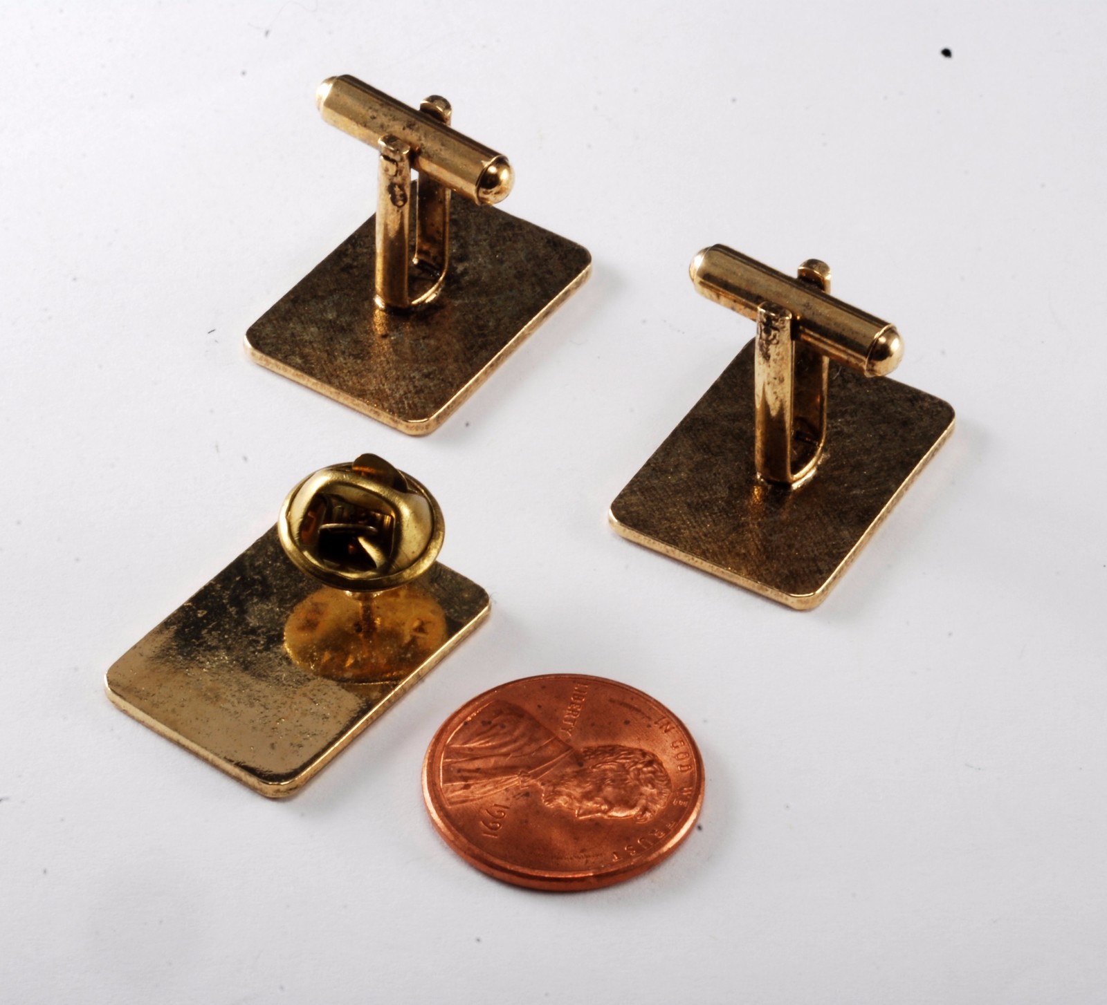 Vintage BINGO Card Gold Plated Brass & Enamel Tie Tack & CuffLinks Men's Jewelry