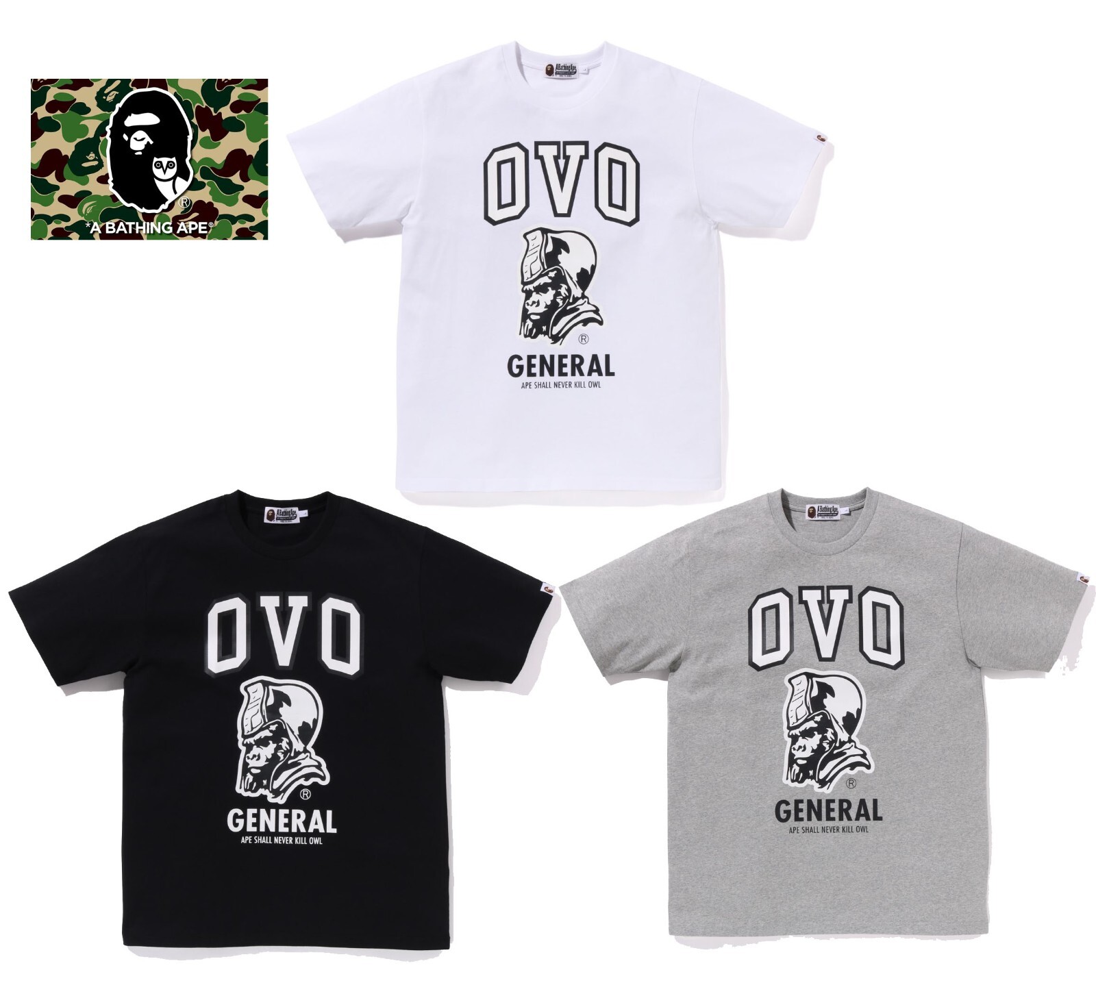 A BATHING APE Men's BAPE x OVO GENERAL TEE 1J73110919 Black A BATHING APE Men's BAPE x OVO GENERAL TEE 1J73110919 Black