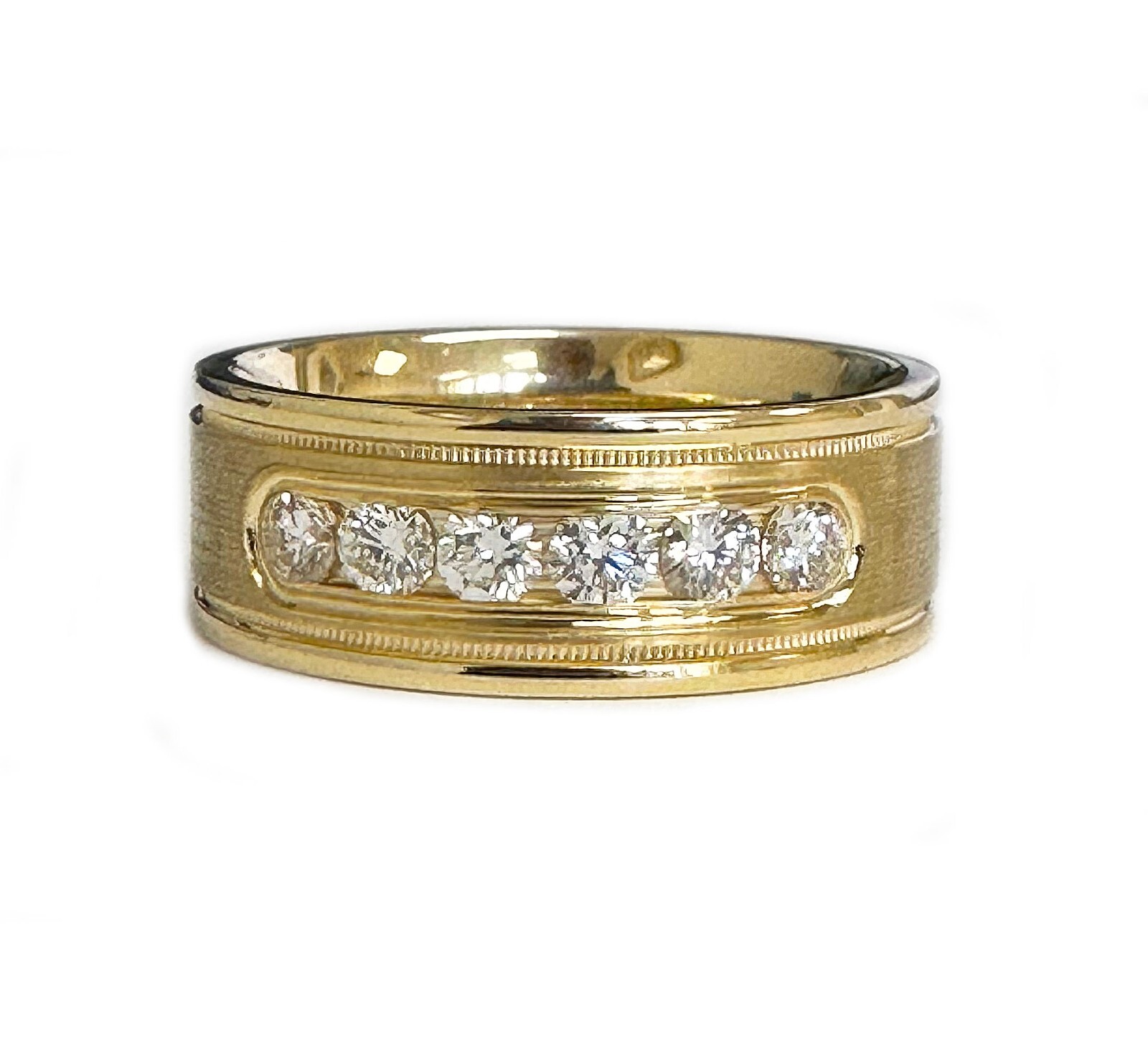 Pre-owned Handmade Men's 14k Solid Yellow Gold Round Cut Natural Diamonds Ring Band Channel 0.50ctw In White