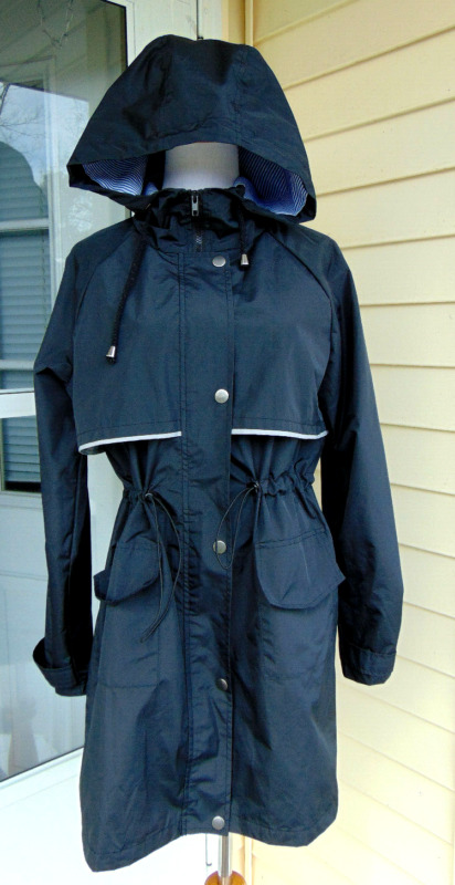Jasambac Women Rain Jacket Waterproof Lightweight Black Trenchraincoat Packa~s/m