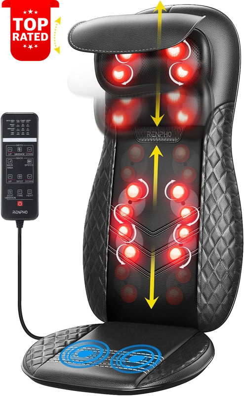 Shiatsu Massage Chair Cushion Heated Deep Tissue Kneading Relaxation Therapy