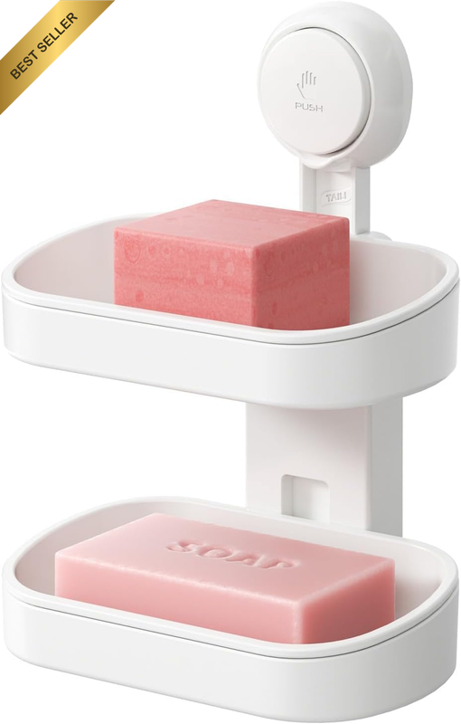 Double Layer Soap Dish Suction Cup, Soap Holder, Wall-Mounted No-Drilling Self-D