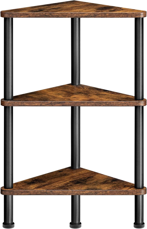 3-Tier Wall Corner Bookshelf with Metal Frame, Corner Shelf Stand Display