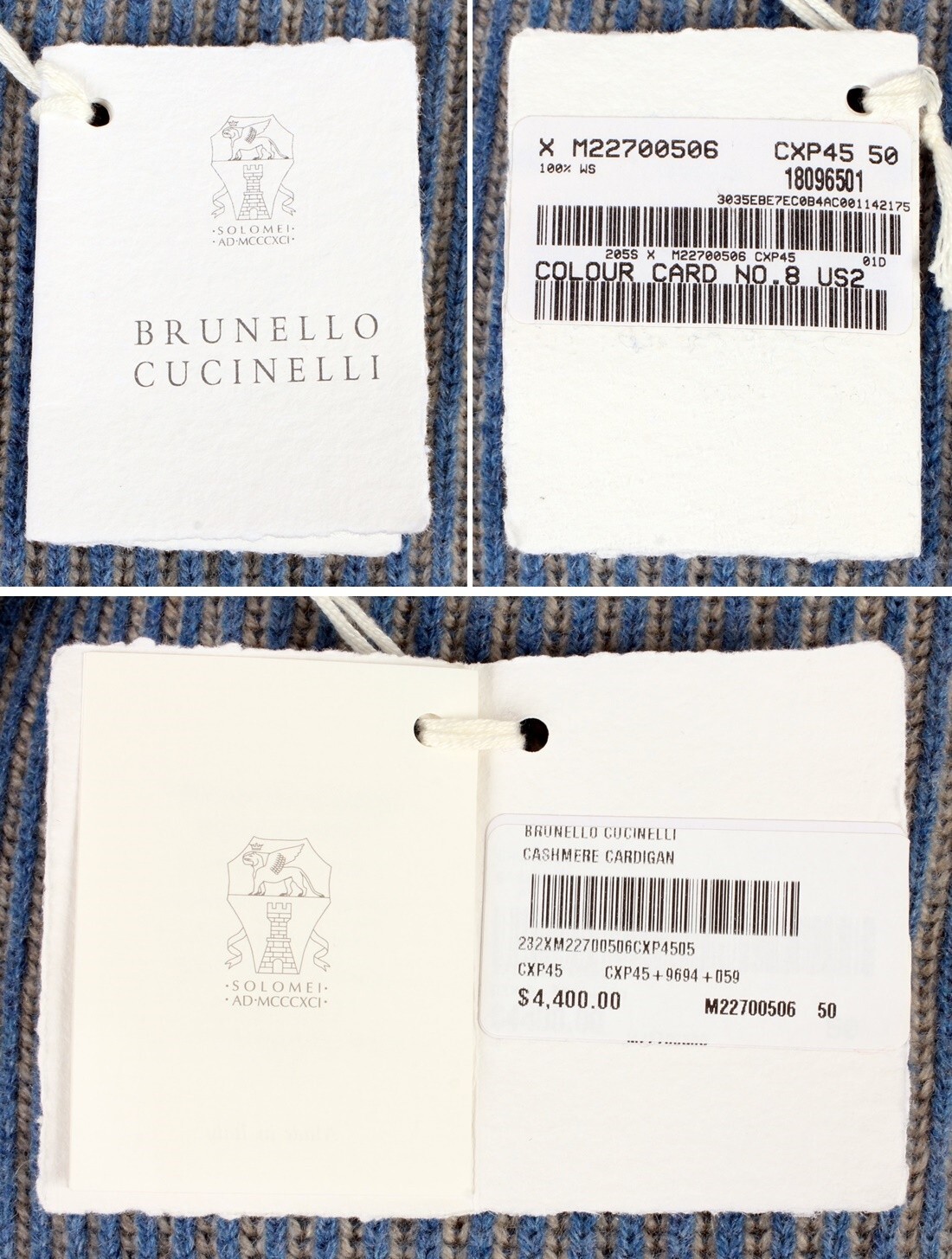 Pre-owned Brunello Cucinelli $4400  100% Cashmere Full Zip Sweater - Blue - 50 M