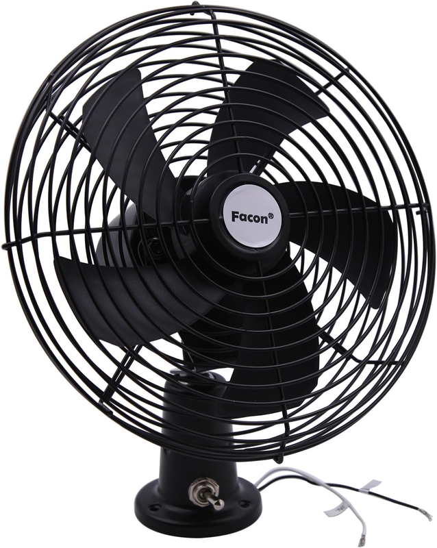 Facon 12V RV Cooling Fan with 2 Speed Switch, Dia: 8-3/4’’, Heavy Duty Black Met