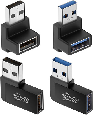 90 Degree USB 3.0 Adapter (4 Pack), Vertical up and down Angle, Horizontal Left