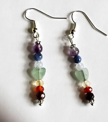 7 Chakra Healing  Earrings Hand Made In USA 1 1/2'' Long Real Gemstones