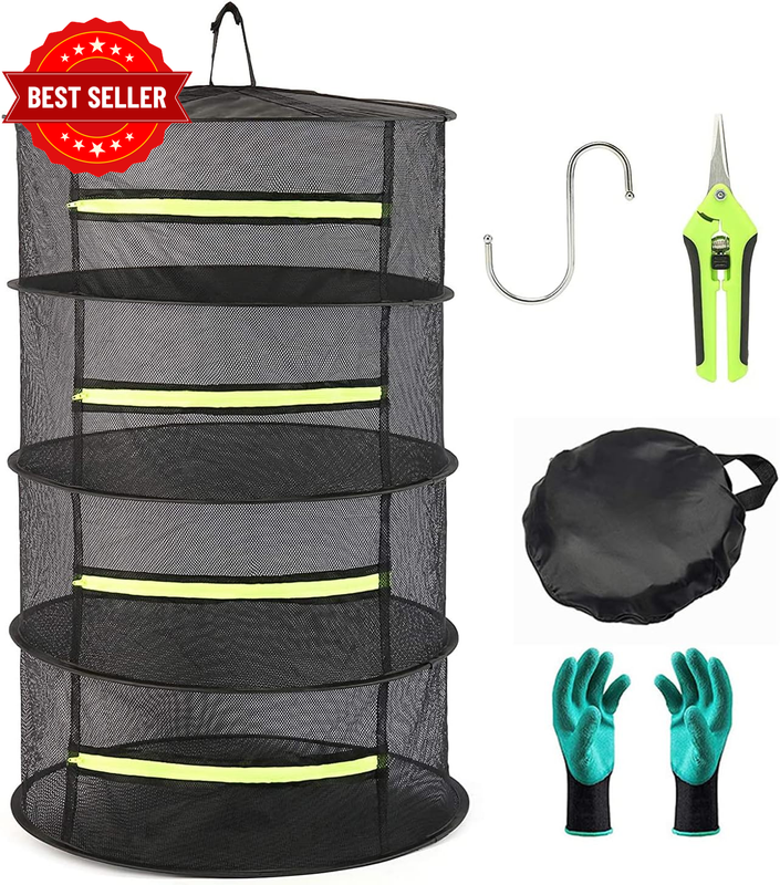 2Ft 4-Layer Herb Drying Rack with Zipper, Collapsible Hanging Mesh Plant Dryer N