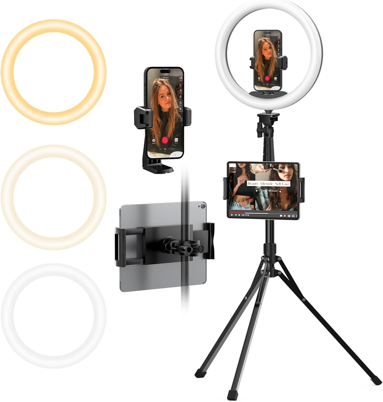 12" Ring Light with 74" Extendable Tripod Stand & iPad, Phone Holder, LED Circle