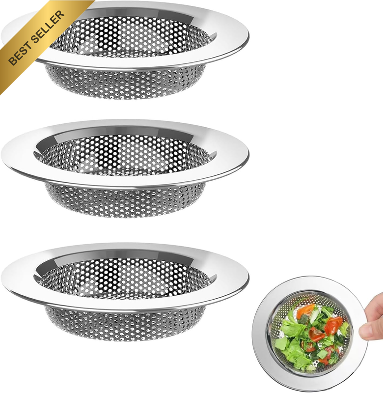 3 Pack Sink Strainer, Kitchen Stainless Steel Sink Drain Strainer, Effortless Fo