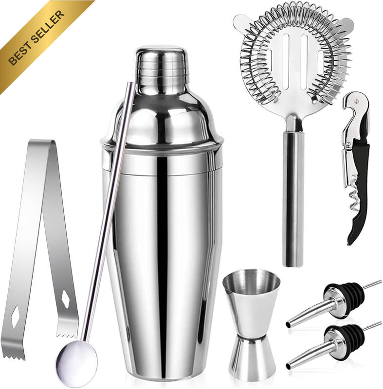 Cocktail Shaker Set 8-Piece 18/8 Food-Grade Stainless Steel Mixology Bartender K
