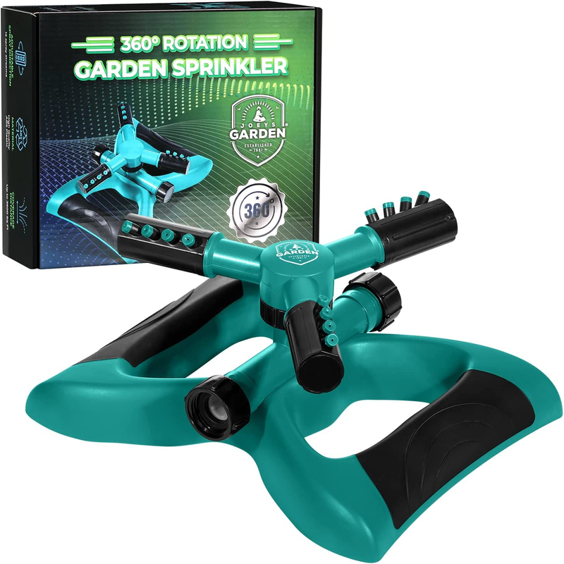 Joeys Rotating Garden Sprinkler for Large Area Coverage, Lawn and Yard Sprinkler