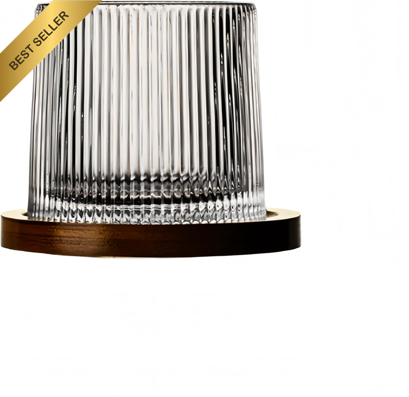 Crystal Whiskey Glasses,Rotatable Fashioned Tumbler Rocks Bar Glasses，Bamboo Bou