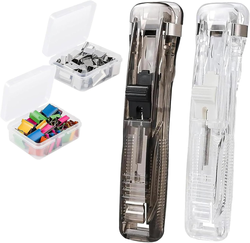 Portable Binder Clip Stapler, Push Binder Clip & Paper Clip Dispenser with Reusa