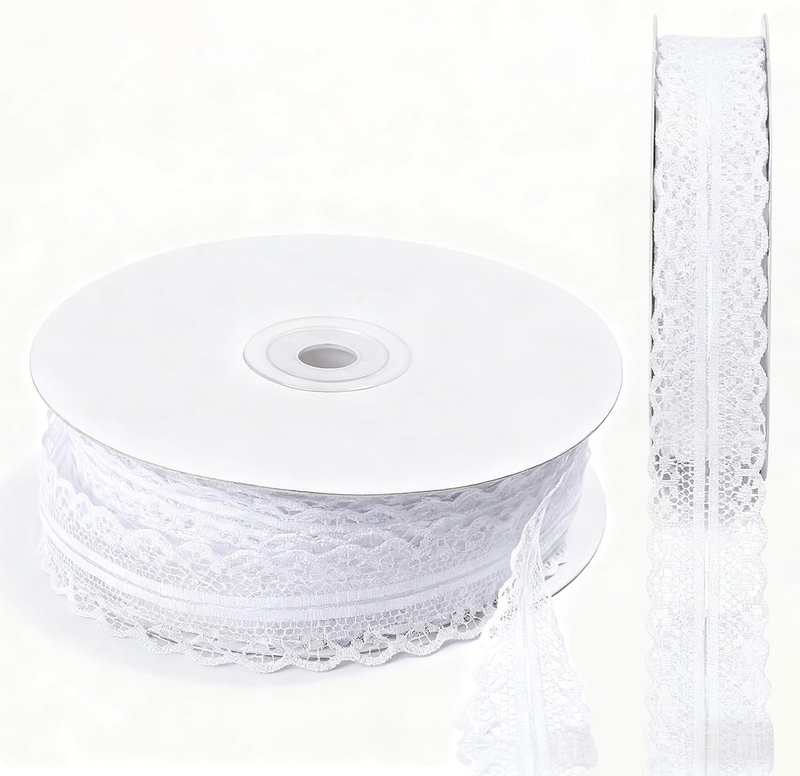 Vintage White Lace Ribbon - 1.2 Inch × 25 Yards Roll for Gift Wrapping, Wedding