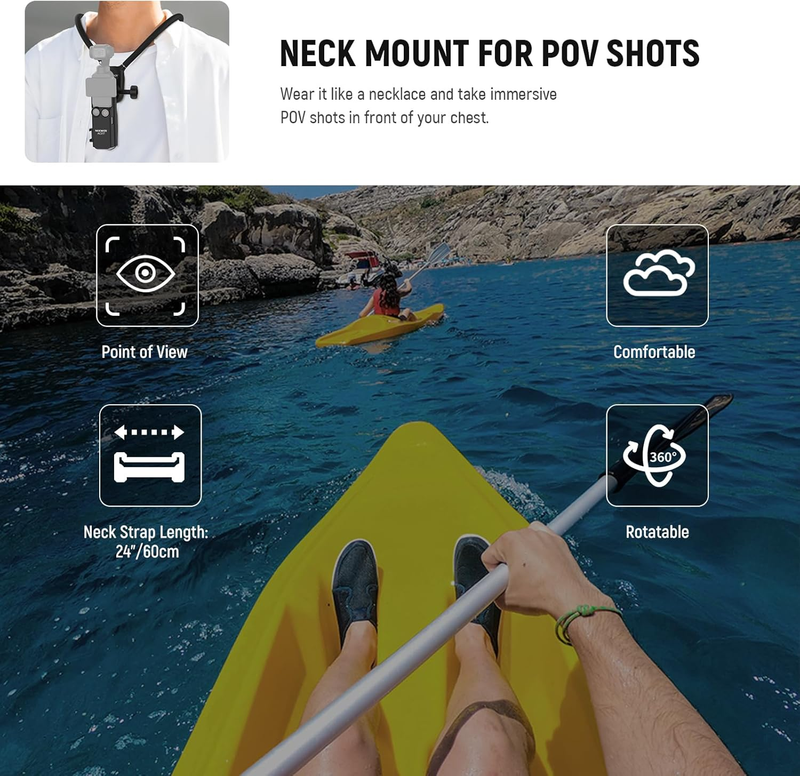 Magnetic Neck Mount with Pocket 3 Cage, Flexible Quick Release Action Camera Nec