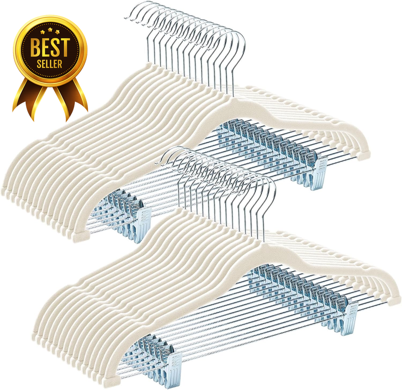Velvet Skirt Hangers with Adjudtable Clips 30 Pack, Ivory