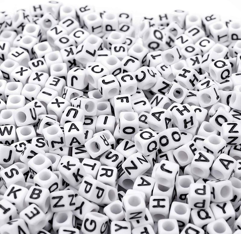 700PCS White Letter Cube Beads for Jewelry Making DIY Necklace Bracelet (6mm)