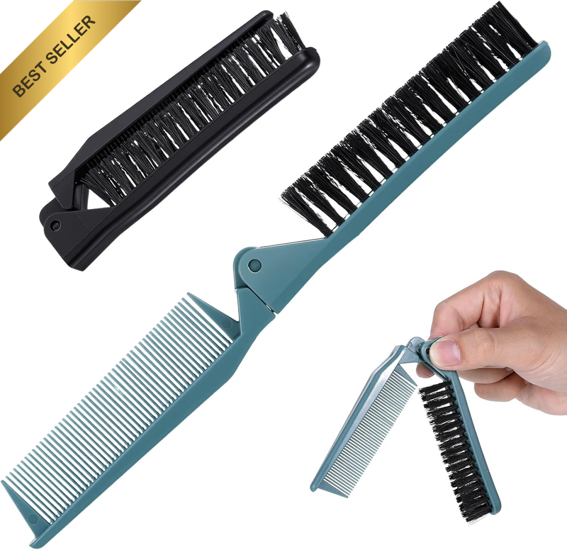 2 PCS Double Teeth Folding Comb, Double Headed Anti-Static Comb, Portable Foldab