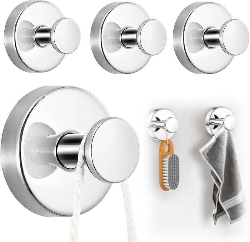 4Pcs Suction Cup Shower Hooks, Stainless Steel No-Drill Hooks for Bathroom Walls
