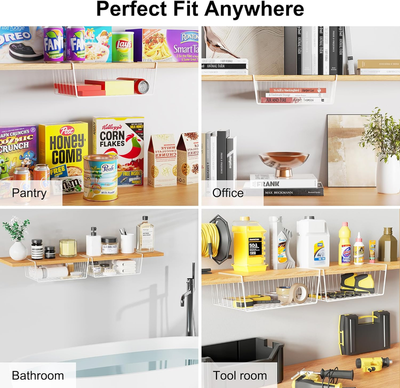 4 Pack Shelf Wire Metal Storage Organizer under Basket Hanging Slides