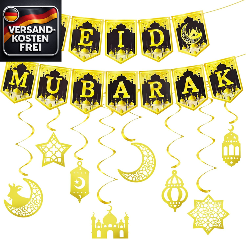 Ramadan Deko Set komplett Schwarz Gold für Eid Iftar Party Dekorationen