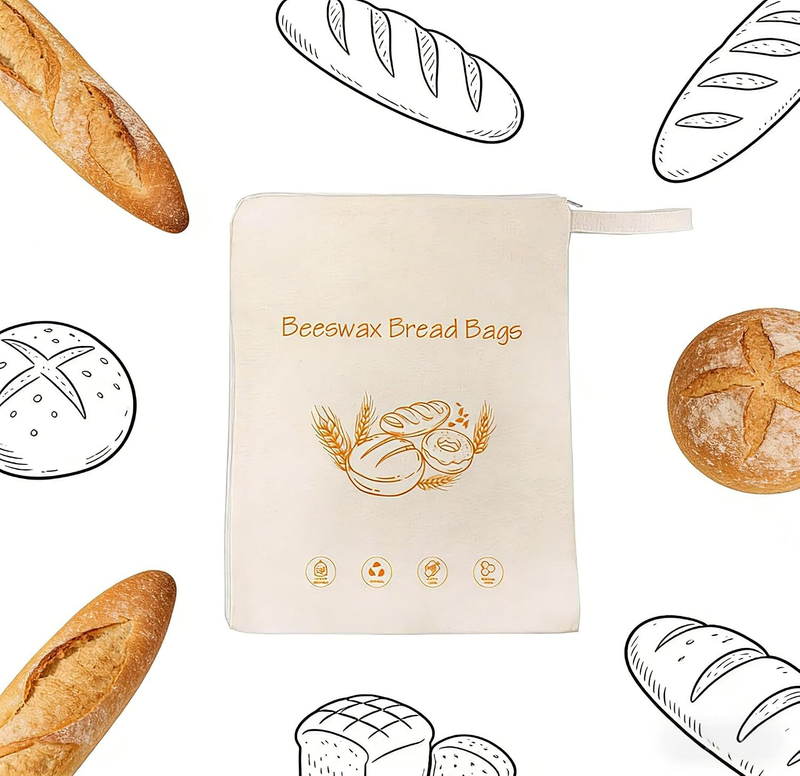 Natural Beeswax Lining Reusable Bread Bags | Zip Lock Moisture Seal for Homemade