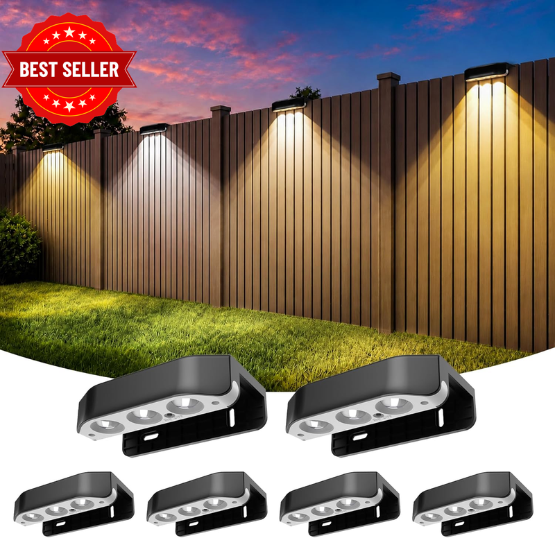 Solar Fence Lights Outdoor IP65, 3CCT & 6 Lighting Modes-6 Pack