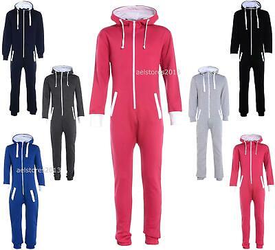 Kids Plain Hooded 1onesie All In One Jumpsuit Girls Boys Playsuit Sizes 5-16 Yrs
