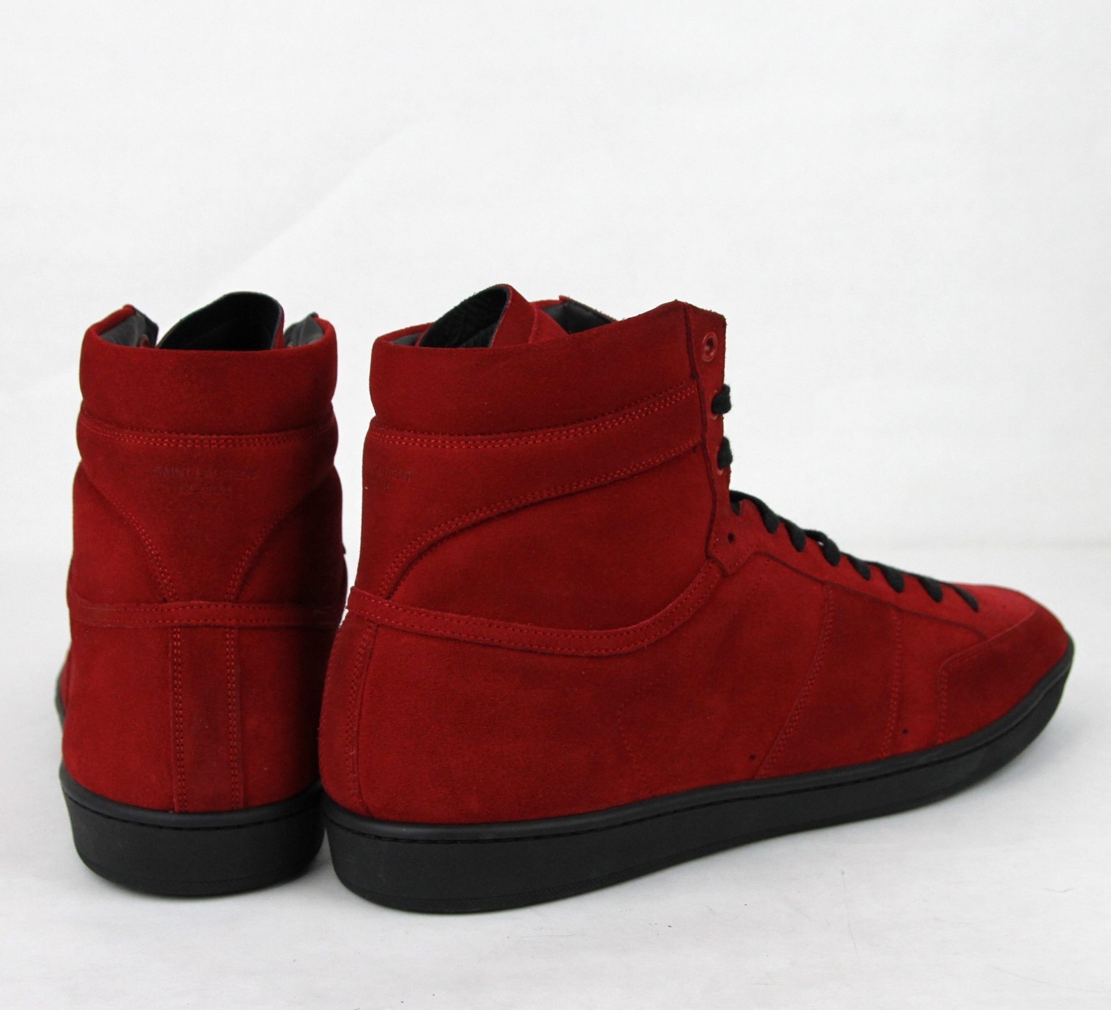Pre-owned Saint Laurent Men's Red Suede Hi Top Sneakers It 49 / Us 16 418026 6422