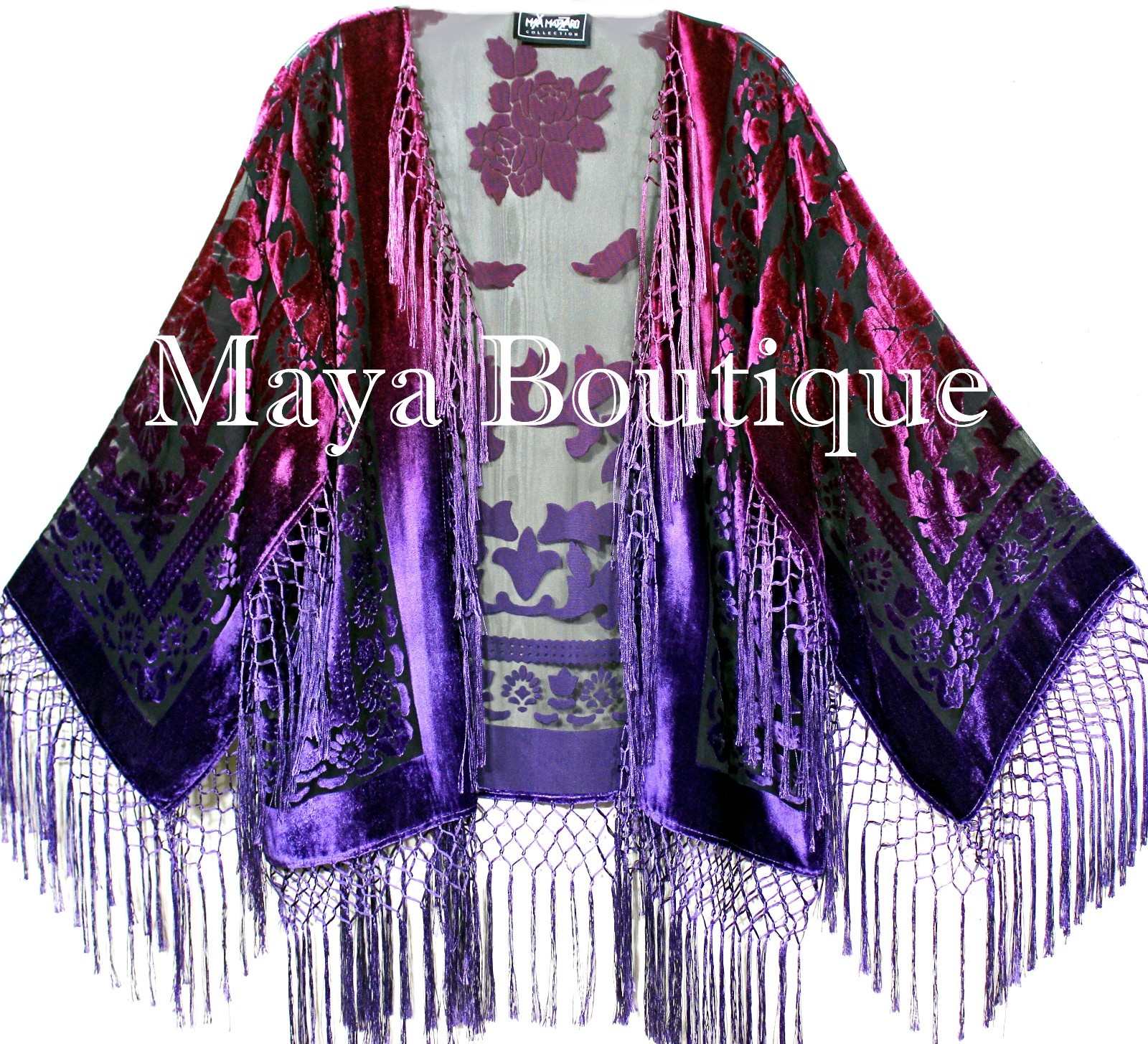 Pre-owned Maya Matazaro Art To Wear Burnout Velvet Kimono Jacket Hand Dyed Violet Magenta  In Violet Magenta Ombre
