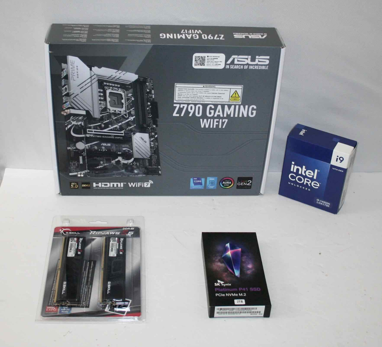 Intel i9 14900K, ASUS Z790 GAMING WiFi7 G.Skill 32GB DDR5