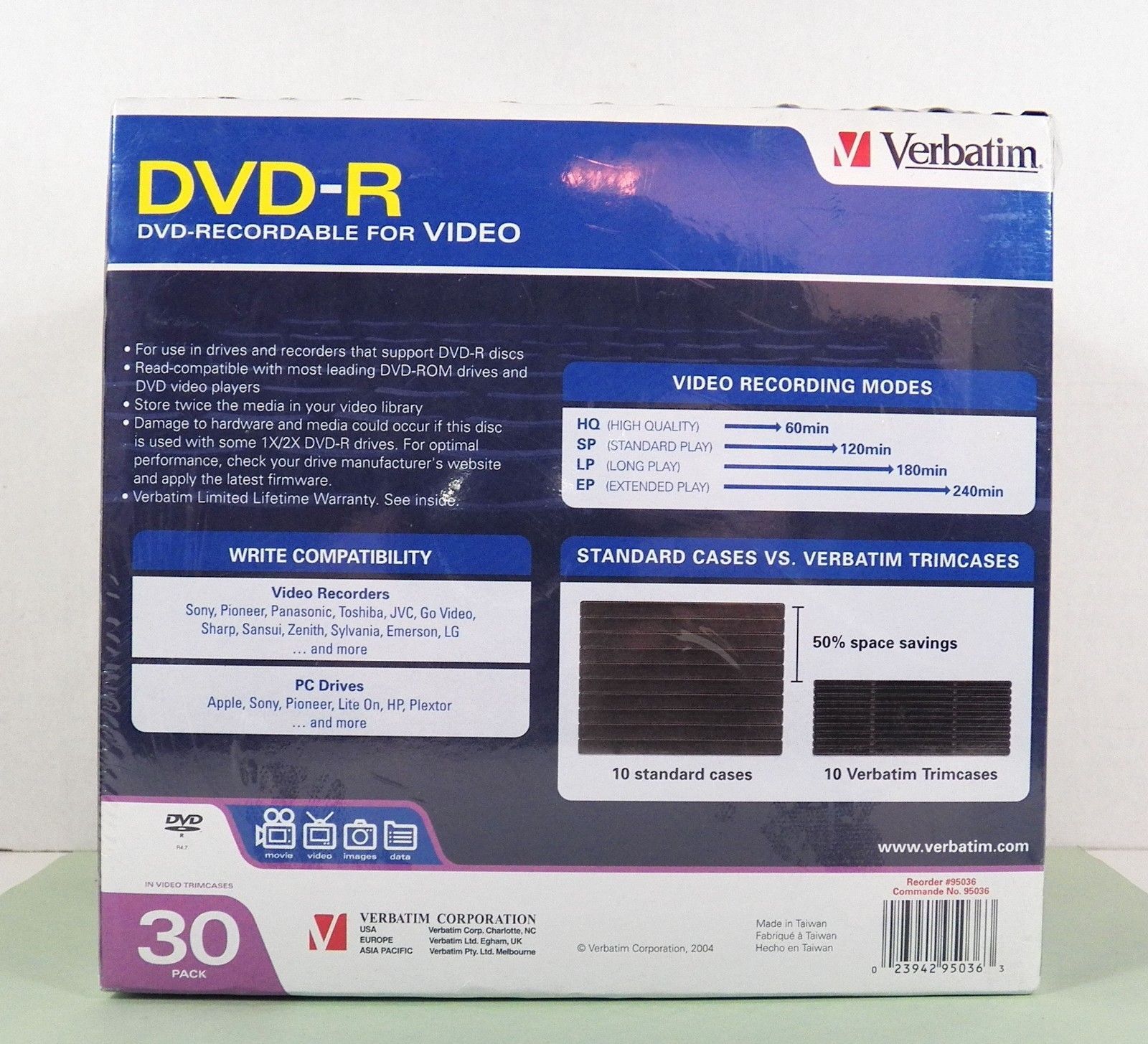 New Verbatim DVD-R 30 Pack 4.7GB 120 min, in Video Trimcases