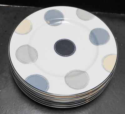 Noritake Java Graphite Salad Plates Dots Blue Gray Tan Set of 6
