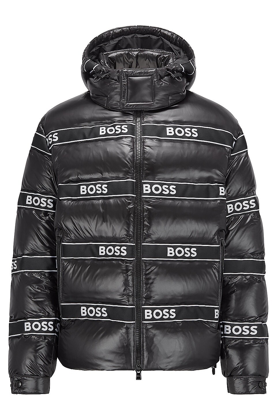 Pre-owned Hugo Boss Down-filled Jacket With Logo Trims And Detachable Hood In Black