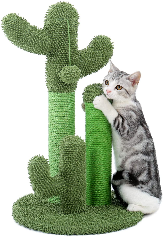 Cat Scratching Post, Cactus Cat Scratcher w/ 3 Scratching Poles & Dangling Ball