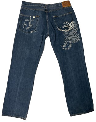 Vintage Evisu Japanese Denim Jeans Dragon Embroidered Size 42 Dark Blue Baggy