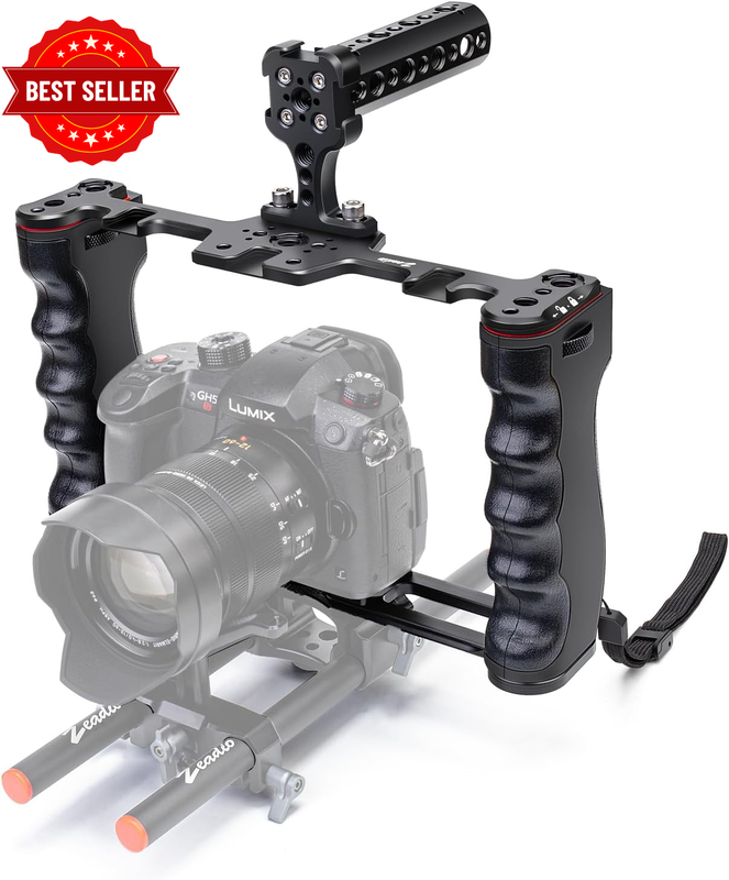 Camera Video Rig Cage, Aluminum Filmmaking Movie Making Kit with Top Handle & Ar